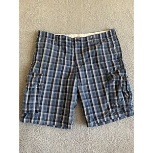 Dockers Mens Plaid Cargo‎ Shorts Sz 36 Blue White Preppy Casual Outdoor Everyday